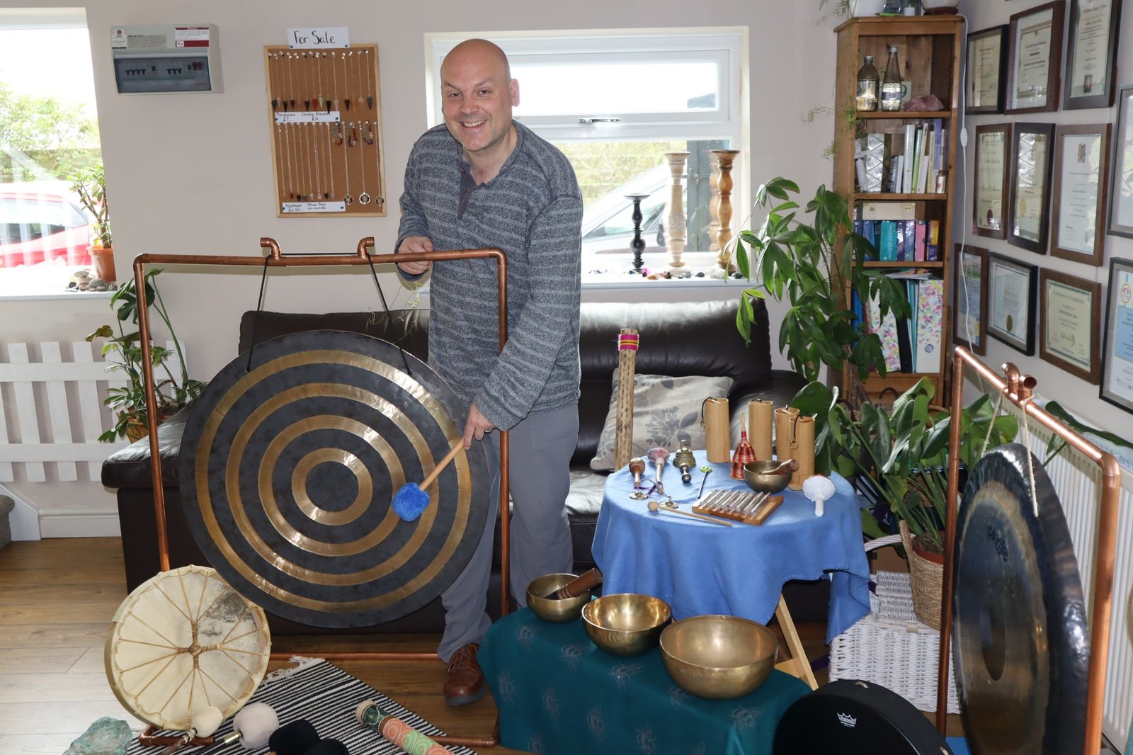 Peter Ison with his sound therapy gongs