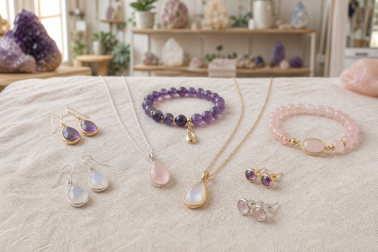 Generic display of handmade gemstone jewellery