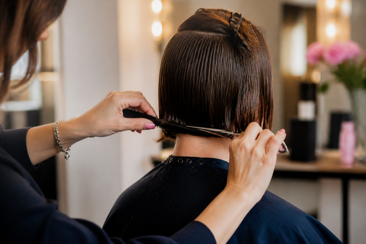 Representative precision haircut in a professional salon