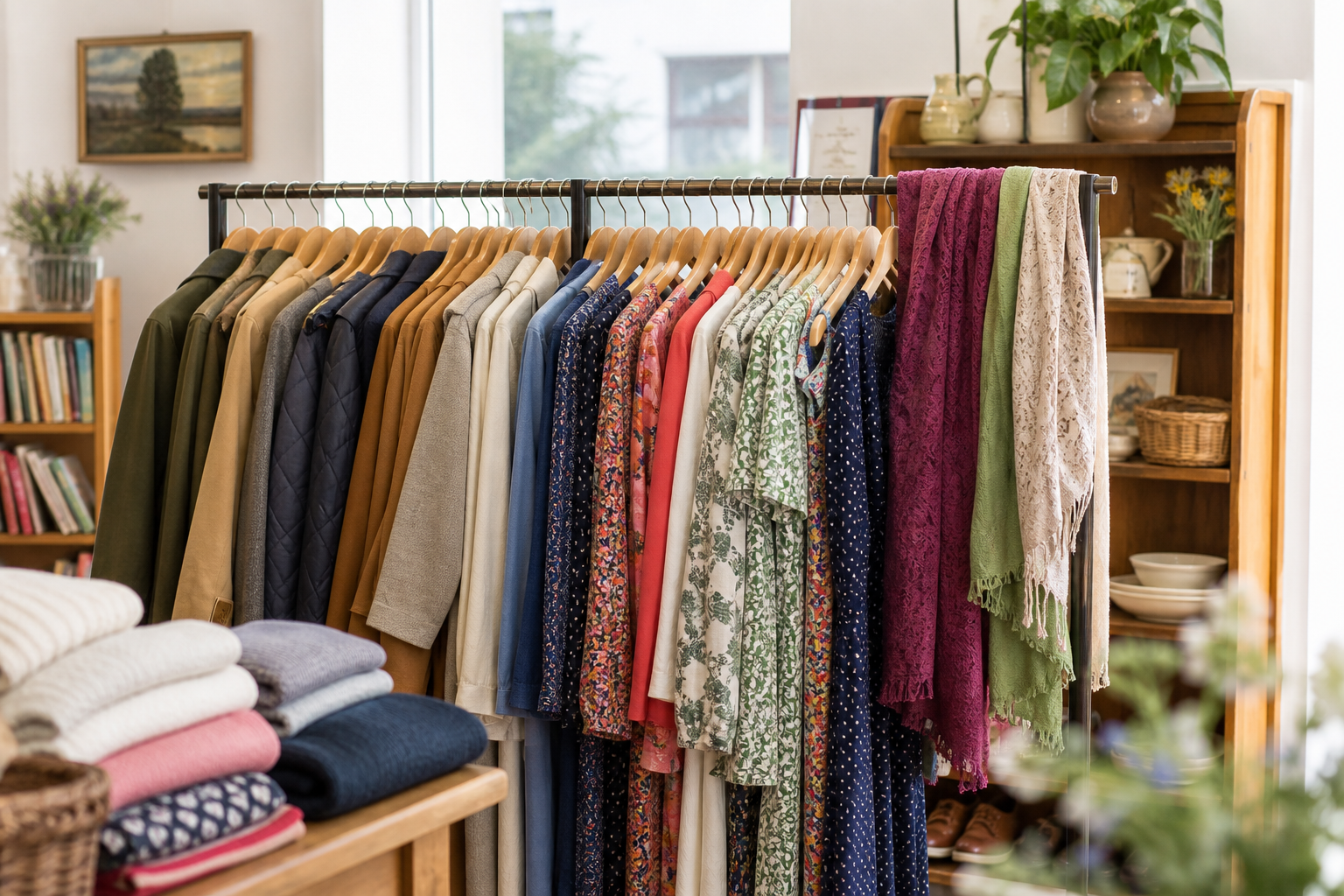 Pre-loved clothing in a charity shop