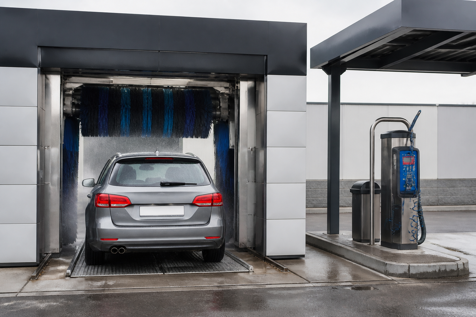 Automatic car wash and tyre-air pump
