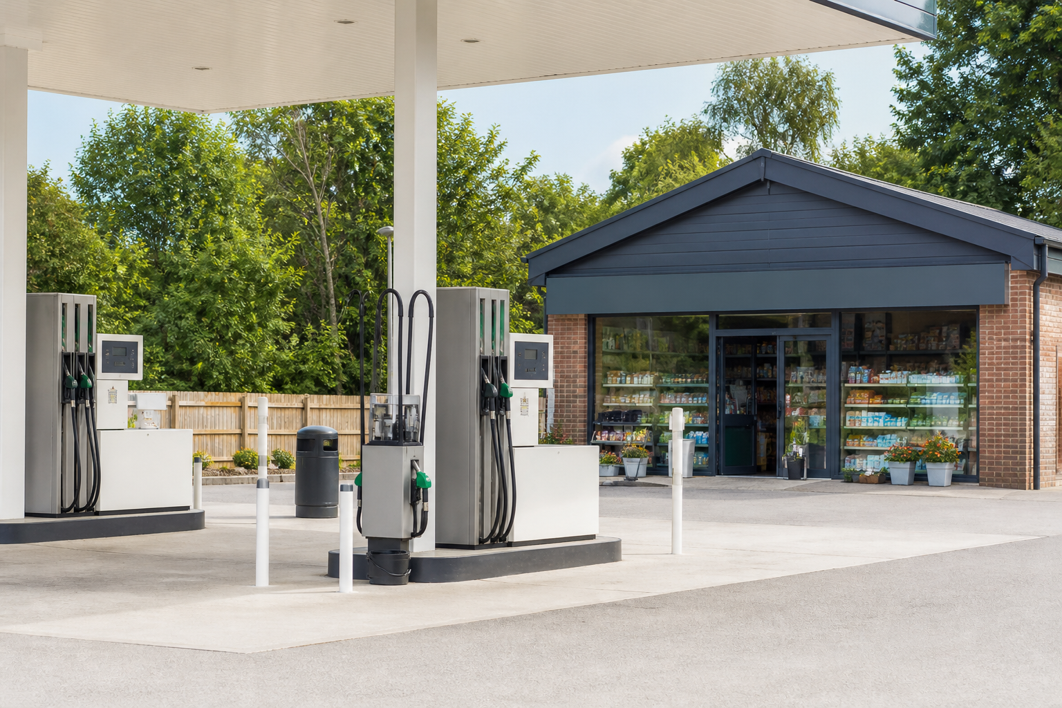 Petrol-station forecourt and convenience facilities