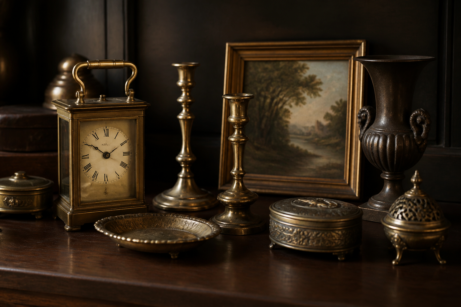 Representative vintage clocks and metalwork