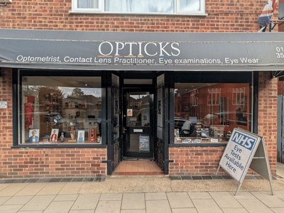 Opticks Opticians shopfront or business photograph