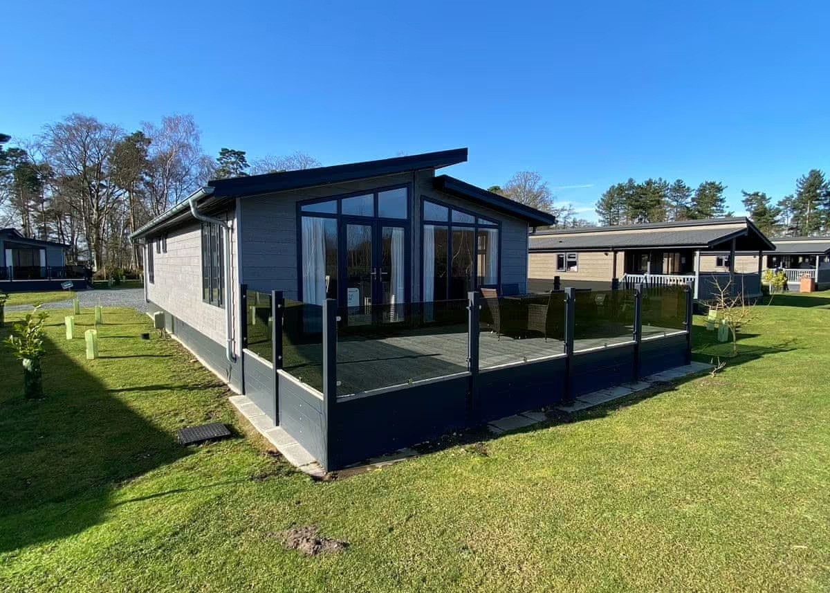 A modern holiday lodge at Woodhall Country Park