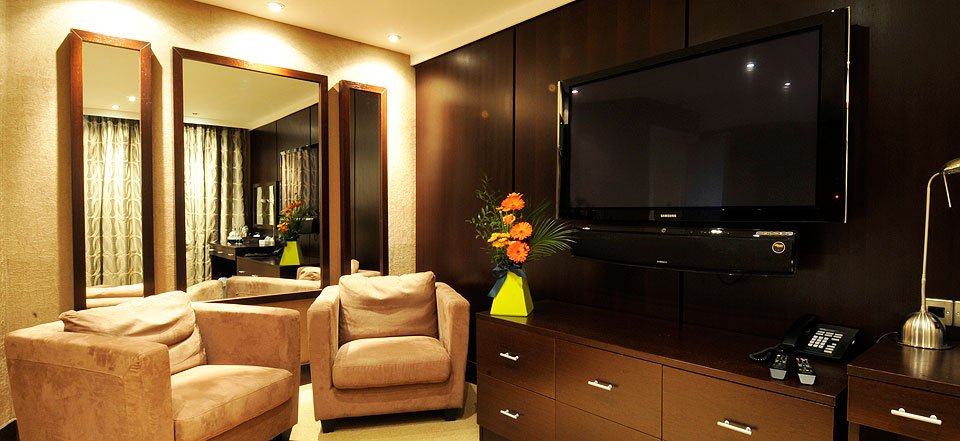 A guest room at The Golf Hotel