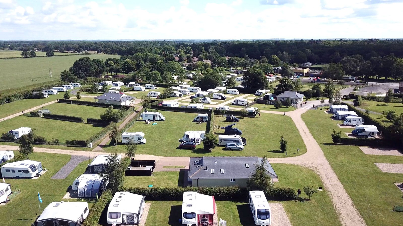 An aerial view of the spacious pitches at Petwood Caravan Park