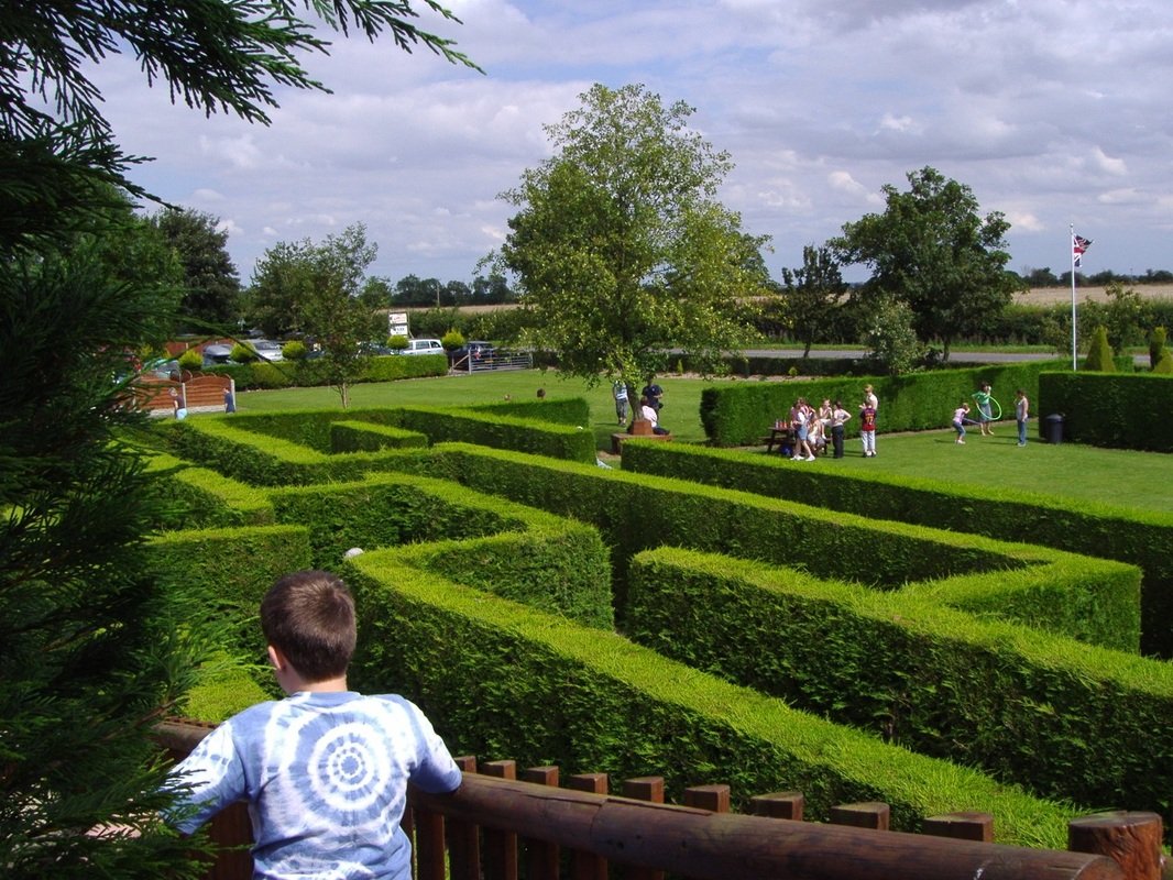 Families exploring Wragby Maze