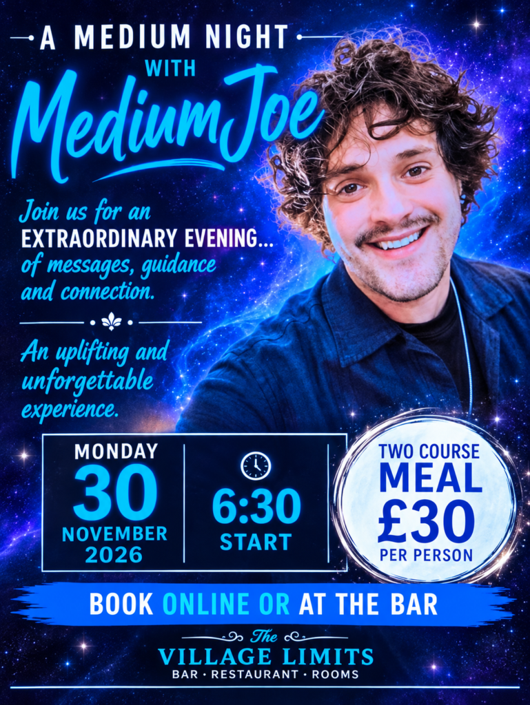 A Medium Night with Medium Joe, Village Limits, 30 November 2026 at 6:30pm, £30 including a two-course meal.