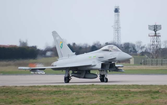 Typhoon aircraft on the taxiway at RAF Coningsby