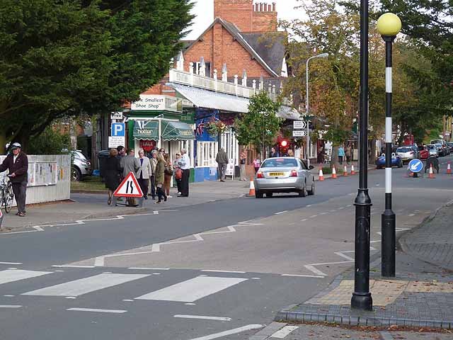 Shops and pedestrian crossing in Woodhall Spa village centre