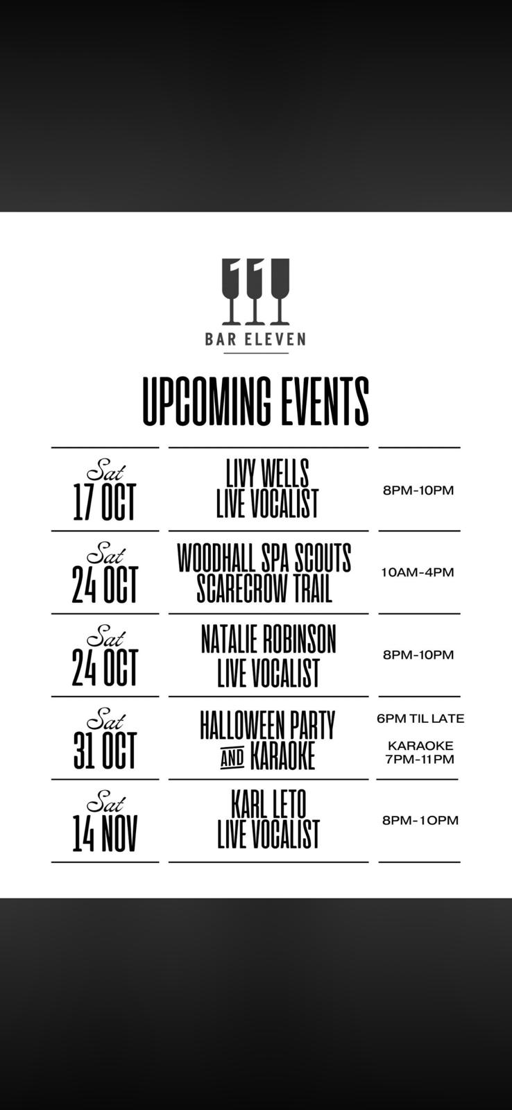 Bar Eleven October and November 2026 event programme