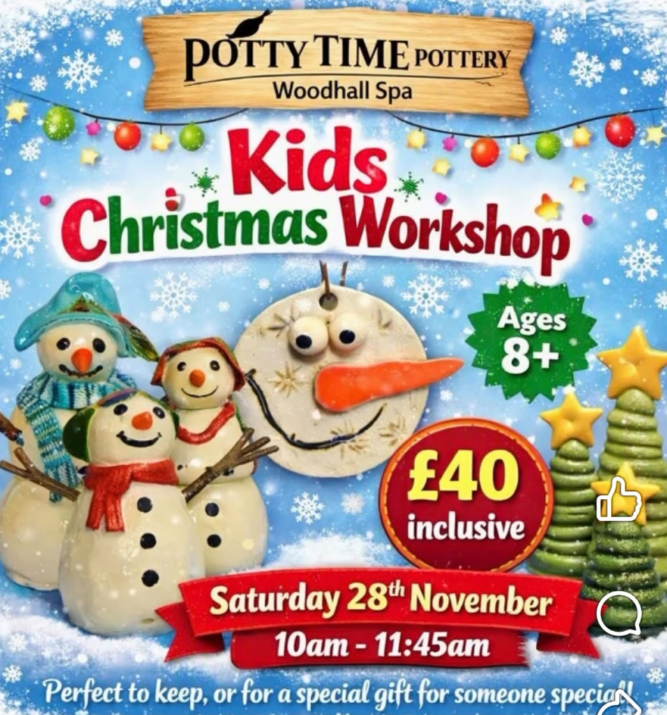 Potty Time Kids Christmas Workshop: ages 8+, Saturday 28 November, 10am–11:45am, £40 inclusive.