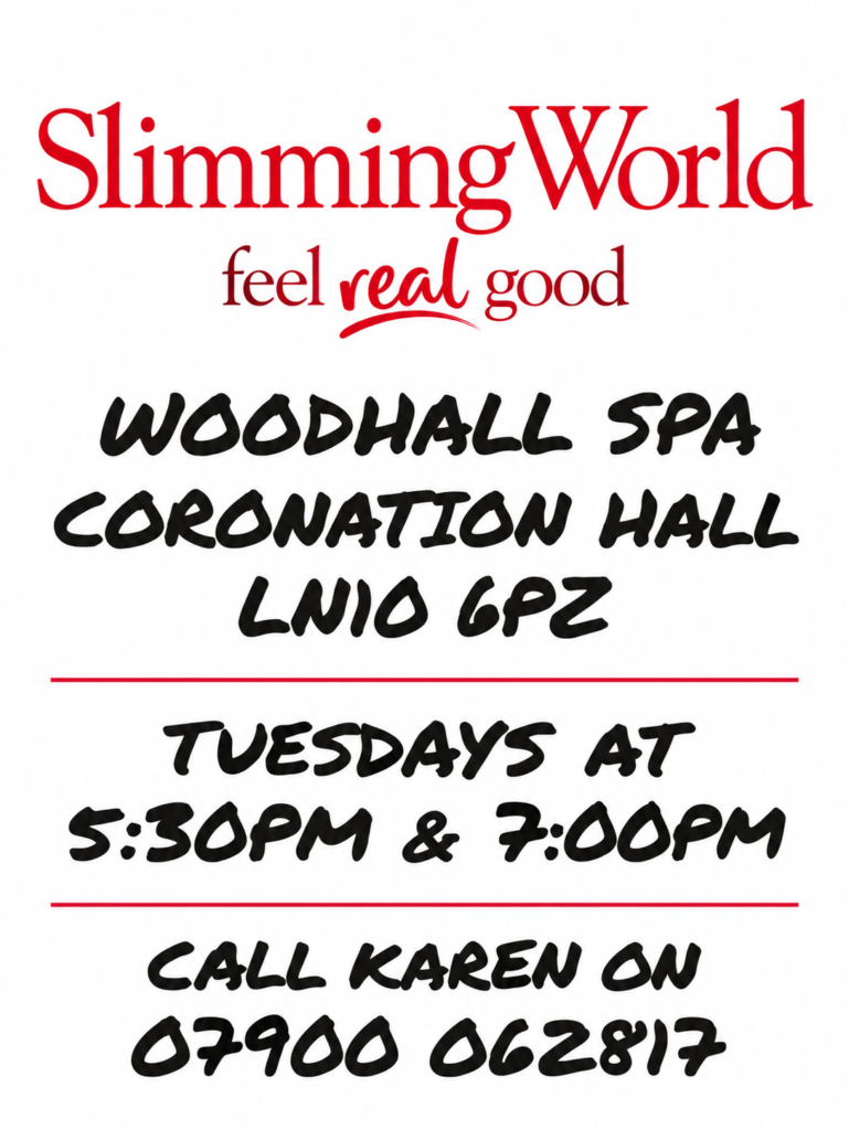 Slimming World Woodhall Spa at Coronation Hall: Tuesdays 5:30pm and 7pm. Call Karen on 07900 062817.