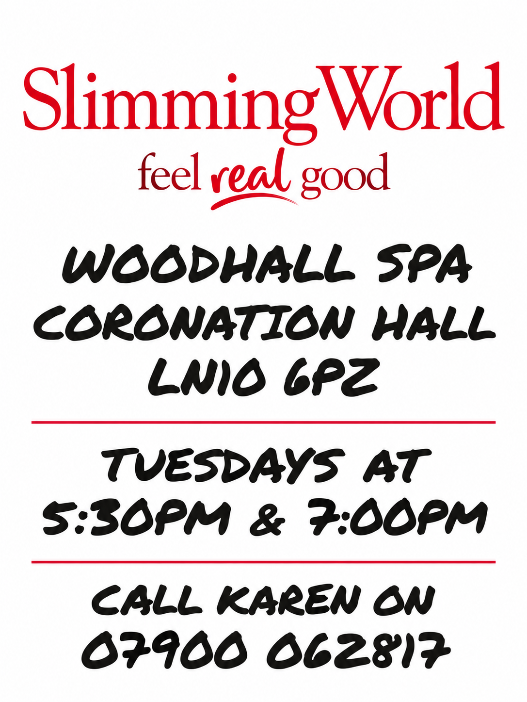 Slimming World Woodhall Spa: Tuesday sessions at 5:30pm and 7pm